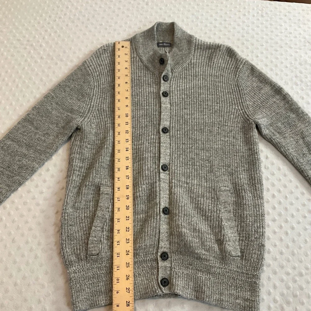 Van Heusen Mens Gray Cotton Blend Ribbed Knit Button Front Cardigan‎ Sweater